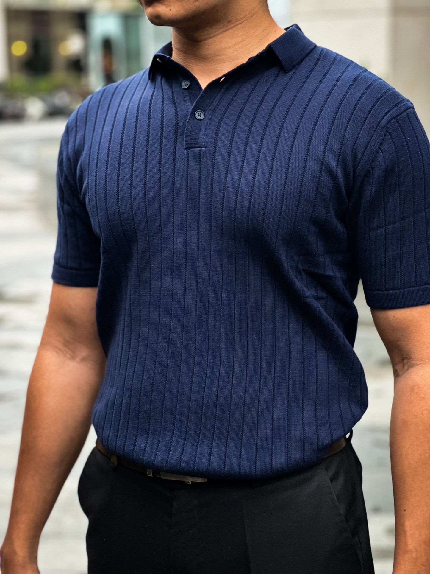 Old Money Blue Knit Polo – Premium Men’s Polo Shirt