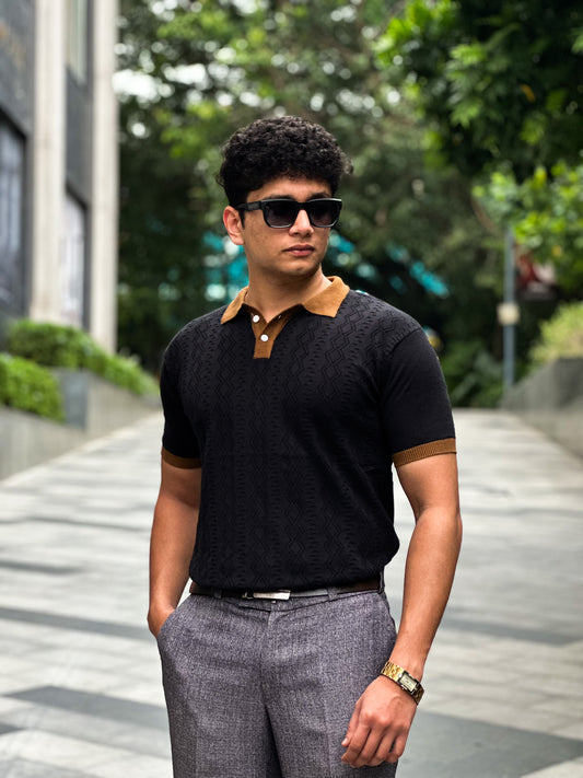 Old Money Black Knit Polo – Premium Men’s Polo Shirt