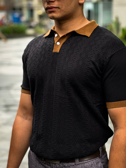 Old Money Black Knit Polo – Premium Men’s Polo Shirt